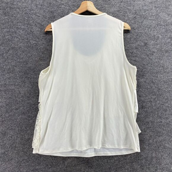 Yves Blouse Women XL Beige Sleeveless Wide Strap Ruffle Round Neck Pullover - Picture 2 of 8